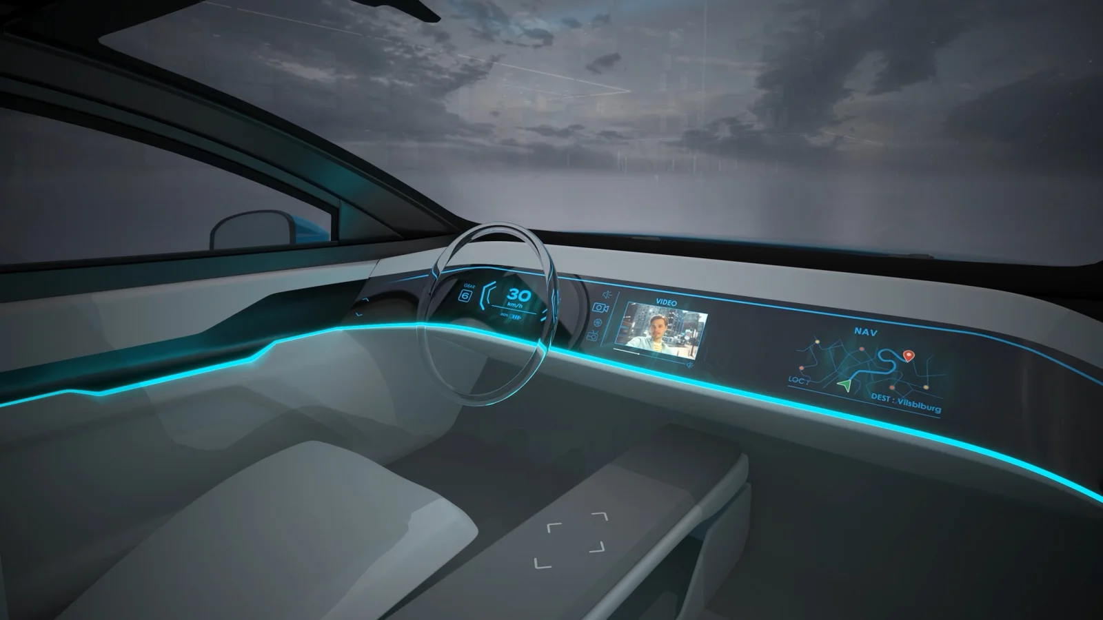 Ein Visual für das Interieur eines Autos.