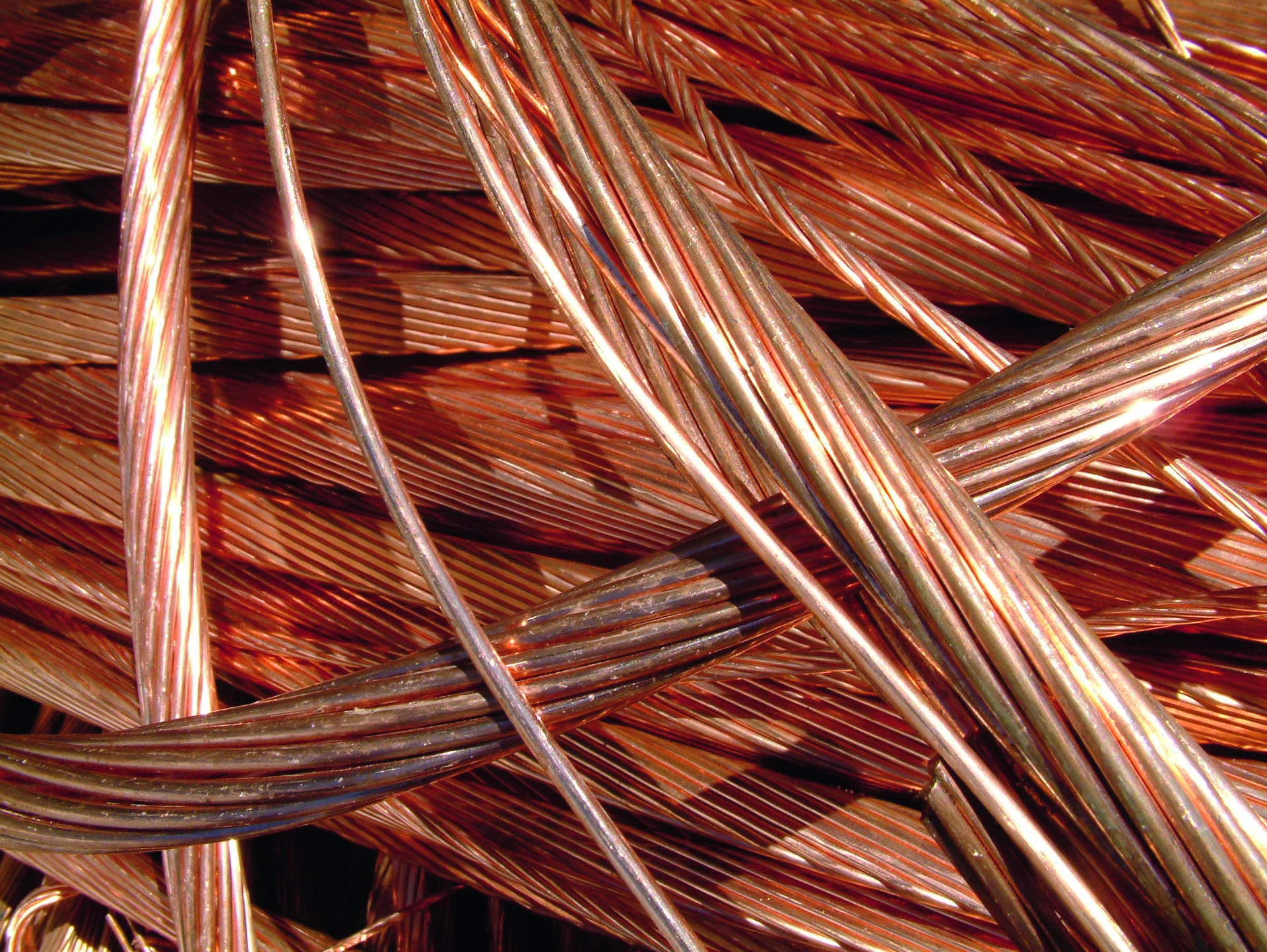Numerous twisted copper cables.