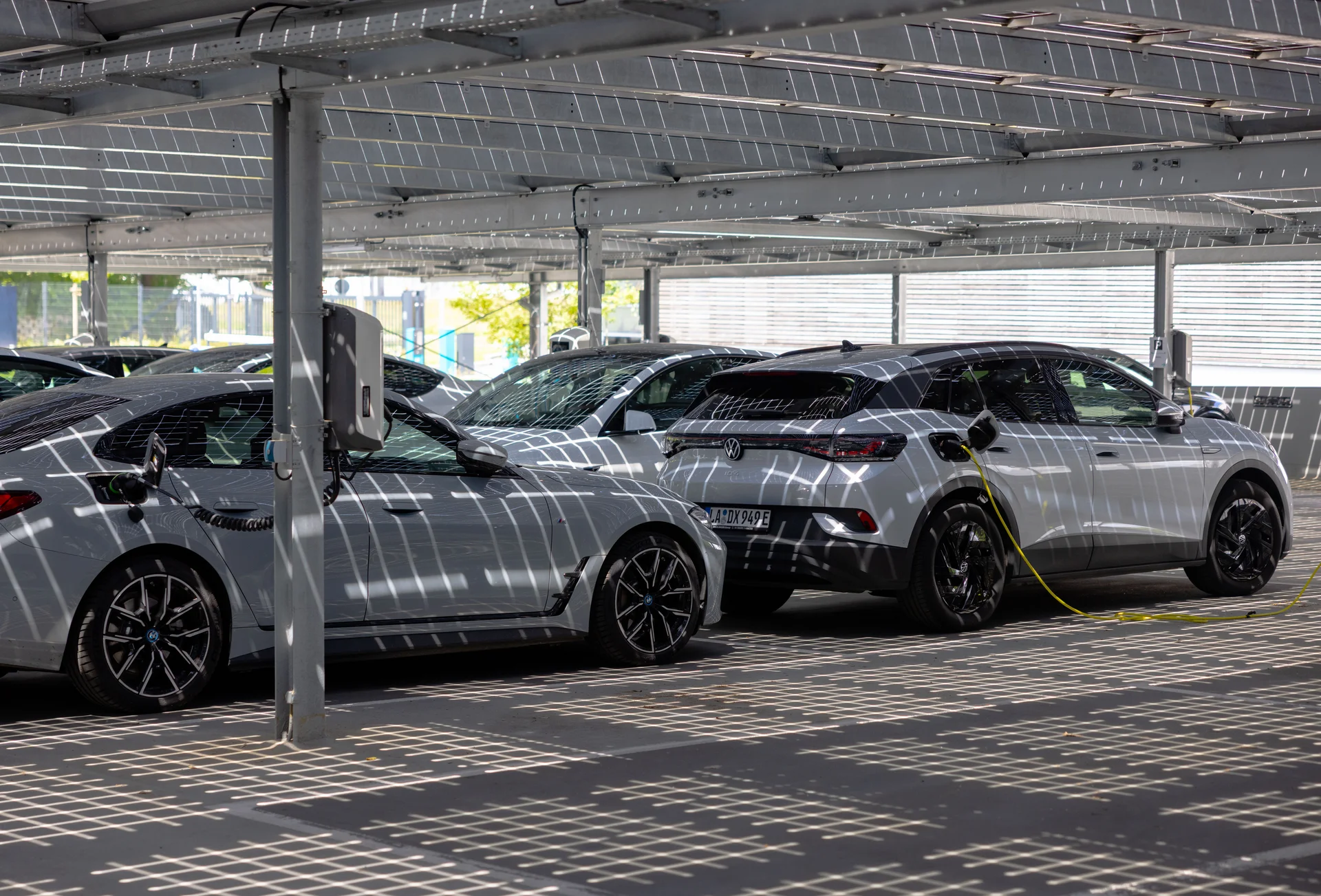 Various company cars on the parking deck of the DRÄXLMAIER company.